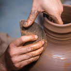 Doug Fitch and Hannah McAndrew making a jug for me
